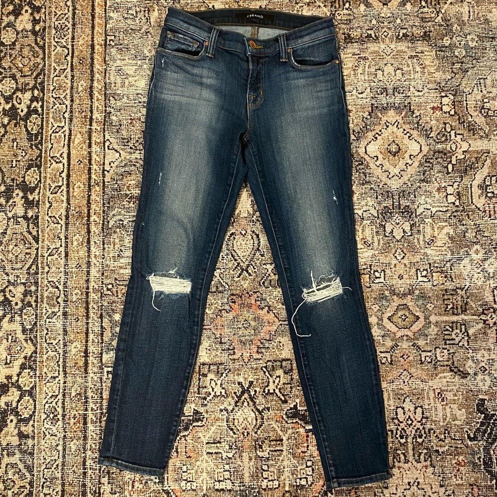 J Brand Mid Rise Skinny Ankle Jeans Distressed (Size 25)